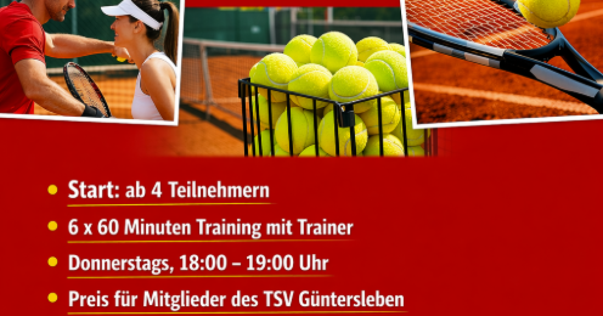 Tennis Training Angebot TSV Güntersleben mit Trainer Lennart Grünwald, 6x60 Minuten für 70 Euro