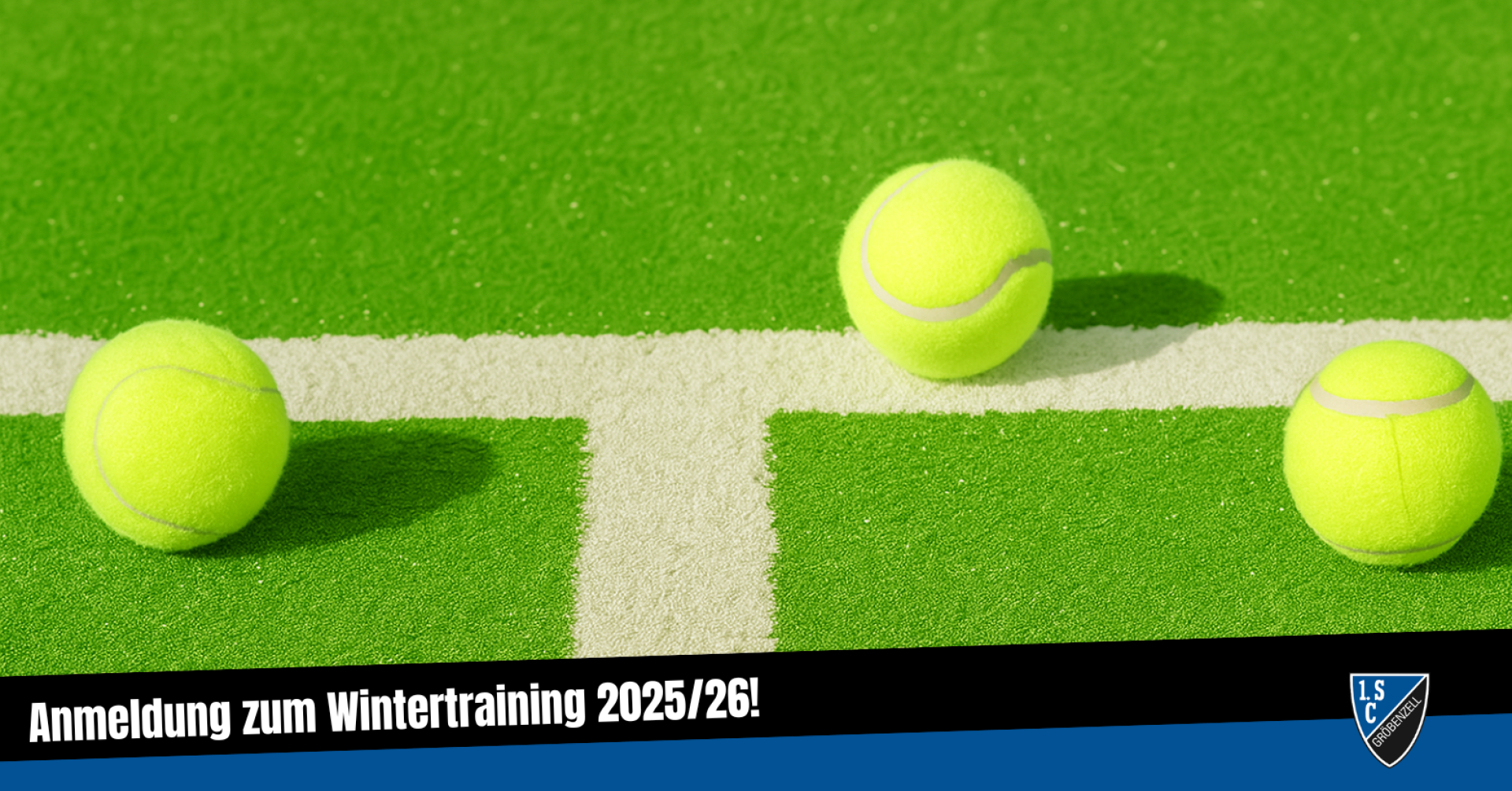 Tennisball auf grünem Tennisplatz, TC WB Wintertraining 2025/26 Headerbild