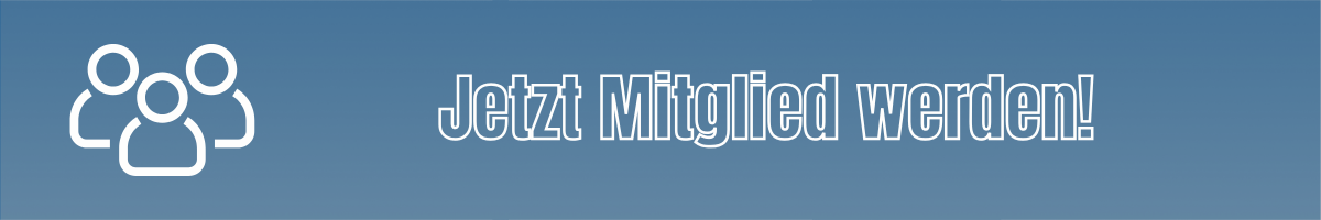 Mitglied werden Call-to-Action Grafik mit blauem Hintergrund und weißer Schrift