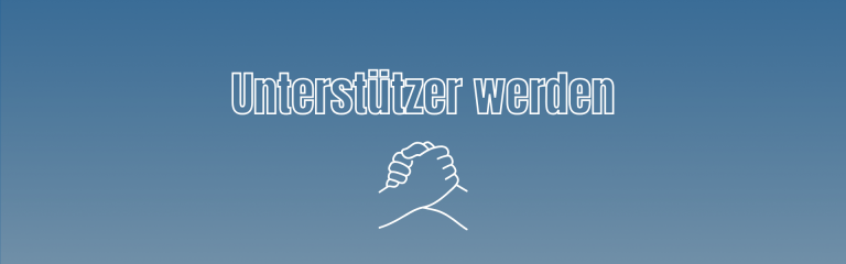 Unterstützer werden Kachel – Symbolbild mit zwei sich haltenden Händen auf blauem Hintergrund
