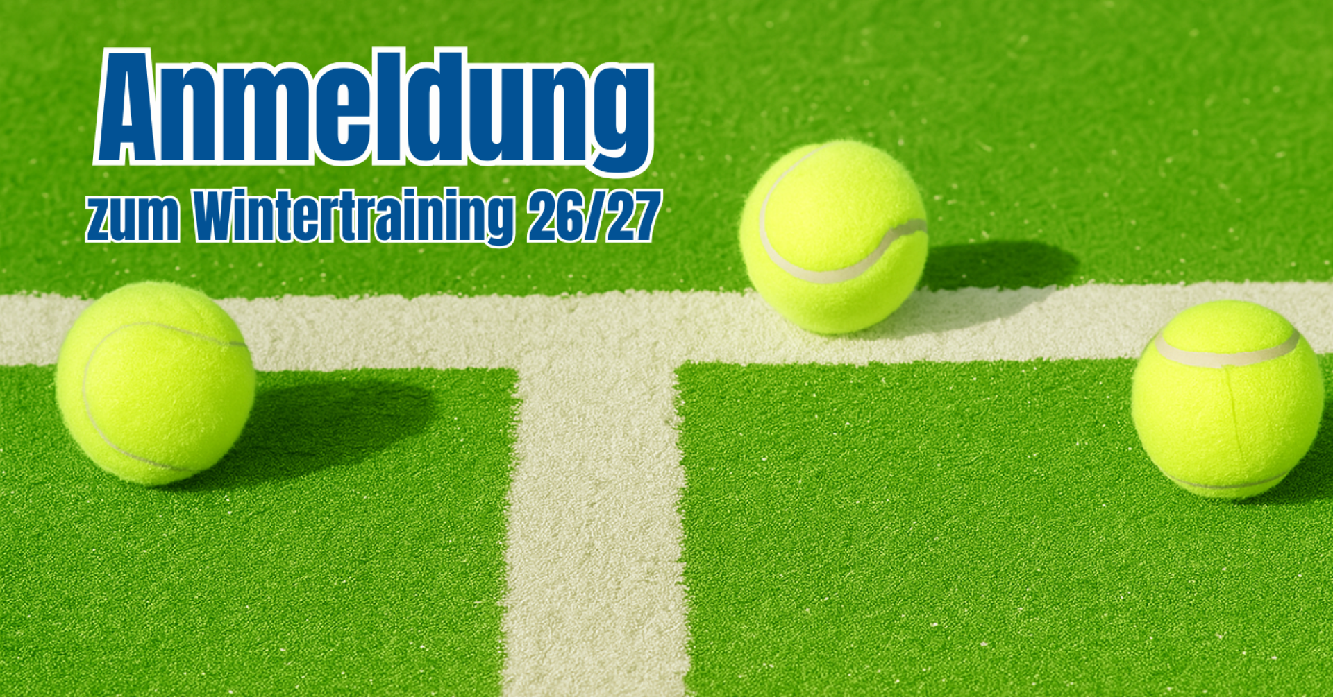 TC WB Homepage News Header: Anmeldung Wintertraining 26/27 mit Tennisball auf Tennisplatz