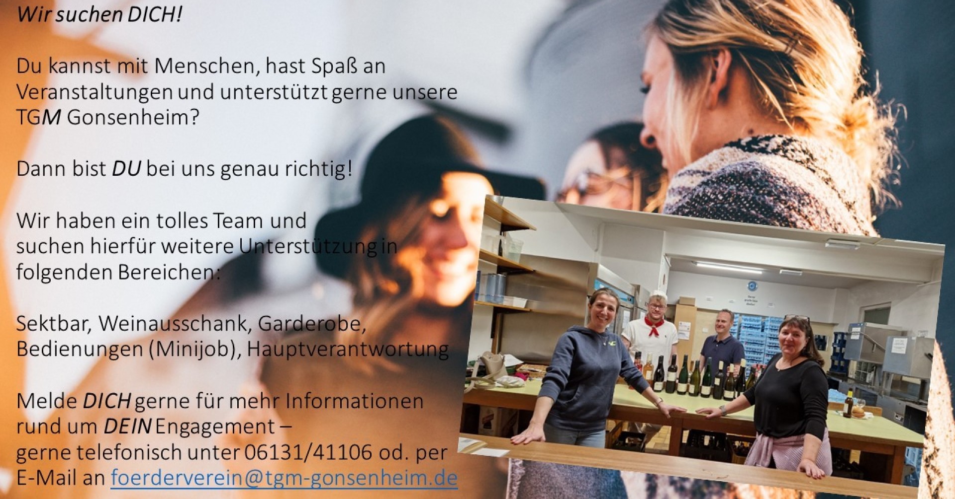 Ehrenamtliche Arbeit beim TGM Gonsenheim - Team in der Küche Ehrenamtliches Team des TGM Gonsenheim in der Küche und Personen im Gespräch
