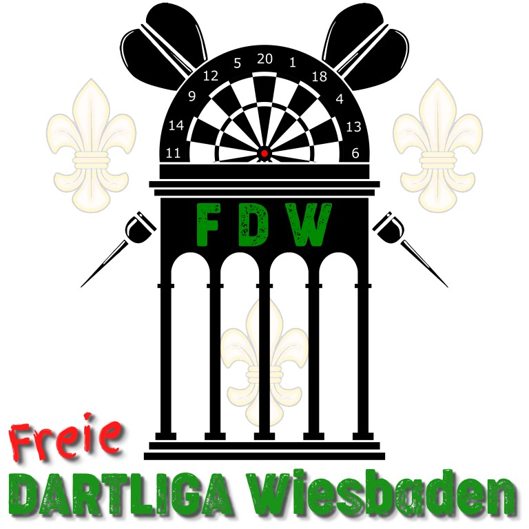 Freie Dartliga Wiesbaden Logo mit Dartscheibe Logo der Freien Dartliga Wiesbaden mit Dartscheibe und Säulenmotiv