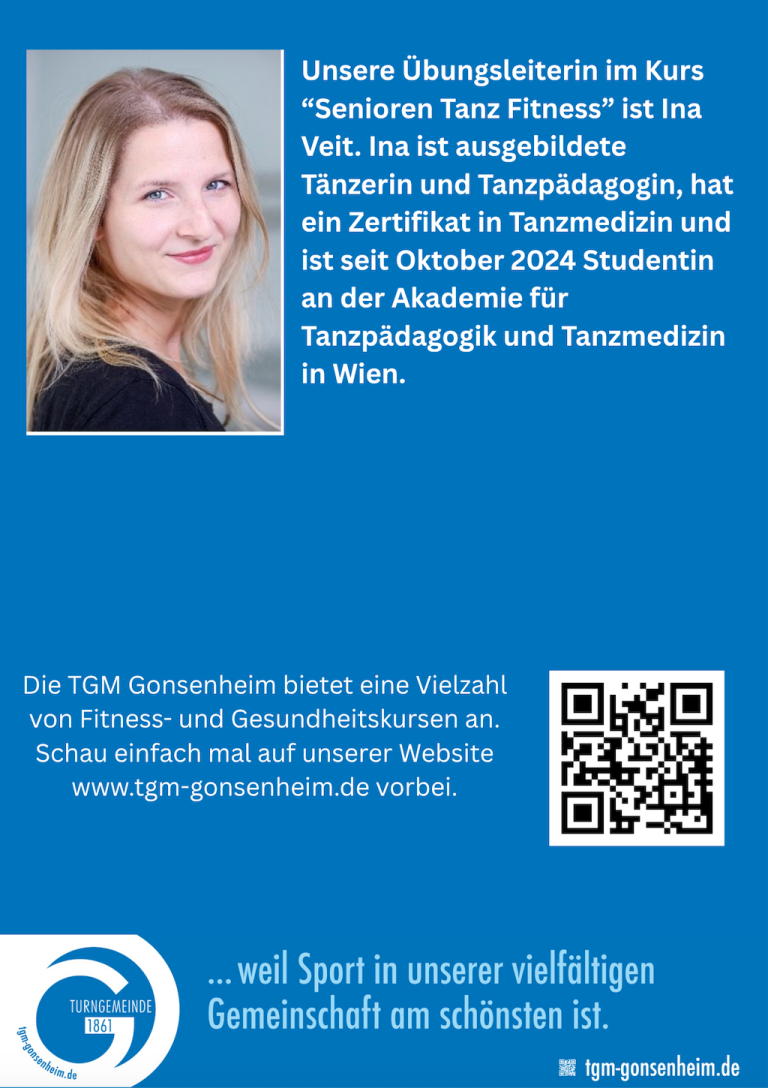 Information zur TGM Gonsenheim und Akademie für Tanzpädagogik und Tanzmedizin in Wien, Hinweis auf Fitness- und Gesundheitskurse sowie Website www.tgm-gonsenheim.de