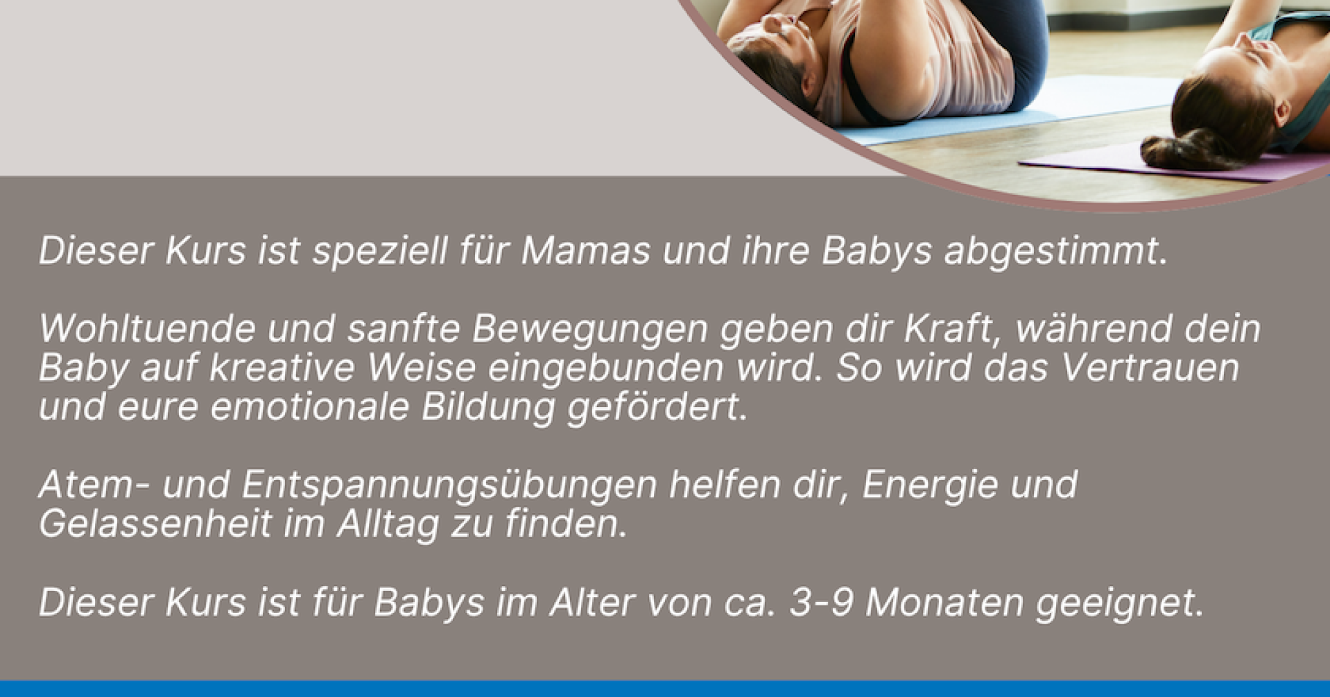 Mama-Baby Yoga Kurs bei der TGM Gonsenheim mit Übungsleiterin Katja Hilgert, Kurszeitraum 23.09.-09.12.2025, dienstags 10-11 Uhr, geeignet für Babys von 3-9 Monaten