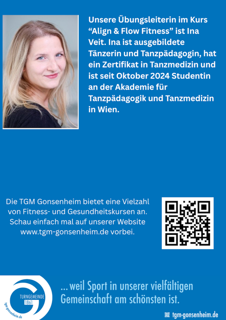 Informationstafel der TGM Gonsenheim mit Hinweis auf Fitness- und Gesundheitskurse sowie QR-Code zur Website www.tgm-gonsenheim.de
