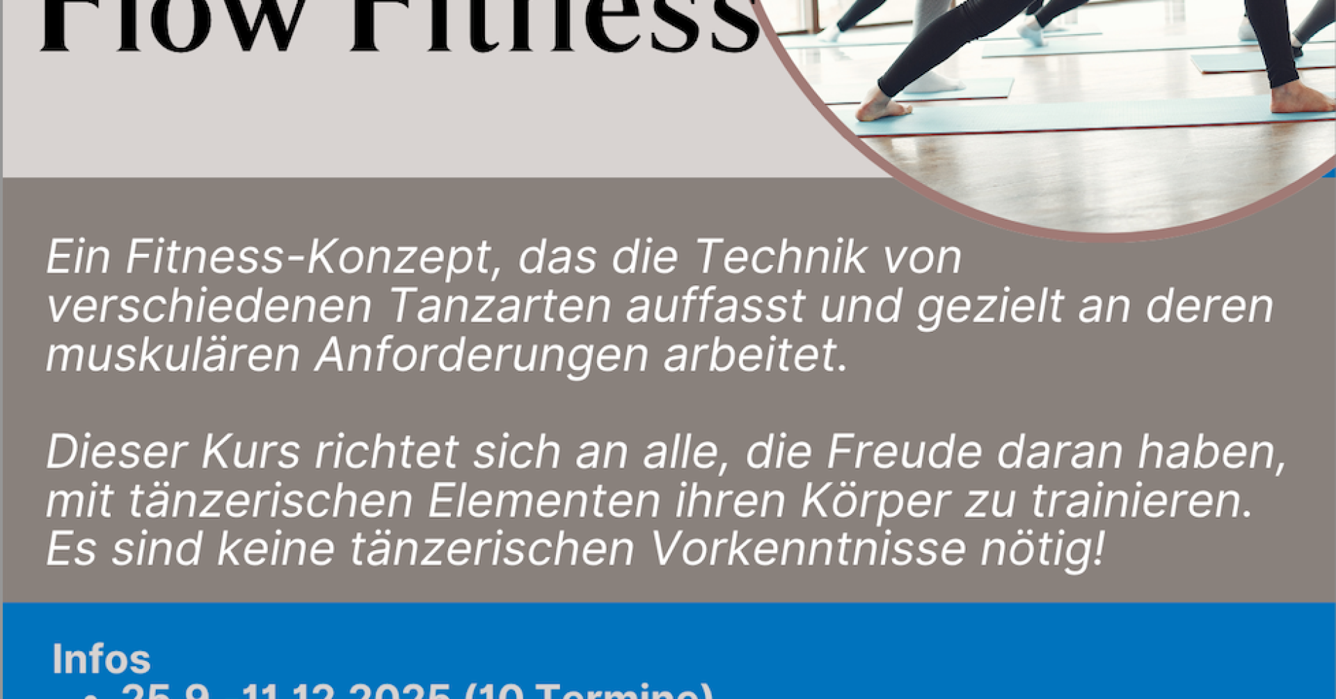 Flyer zum Align & Flow Fitness Kurs mit Übungsleiterin Ina Veit im Spiegelraum der TGM Gonsenheim, Termine ab 25.9.2025.
