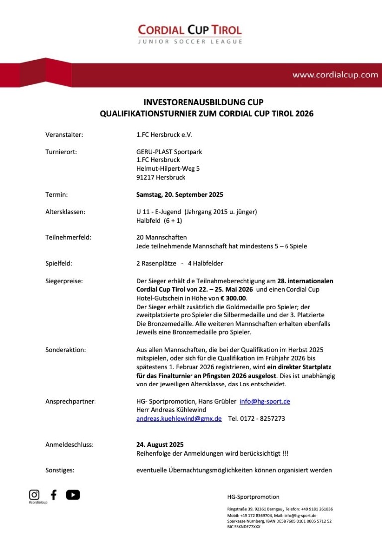 Einladung zum Investorenausbildung Cup Qualifikationsturnier 2025 in Hersbruck