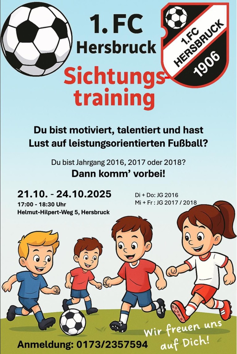 Sichtungstraining Fußball für Kinder beim Hersbrucker SV 1900 am Helmut-Hilpert-Weg 5 in Hersbruck, Oktober 2025