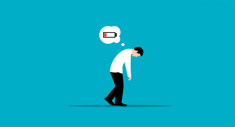 Prostata Hilfe Deutschland: Erschöpfung Illustration von mohamed hassan auf Pixabay: Müder Mann mit niedrigem Batteriestand