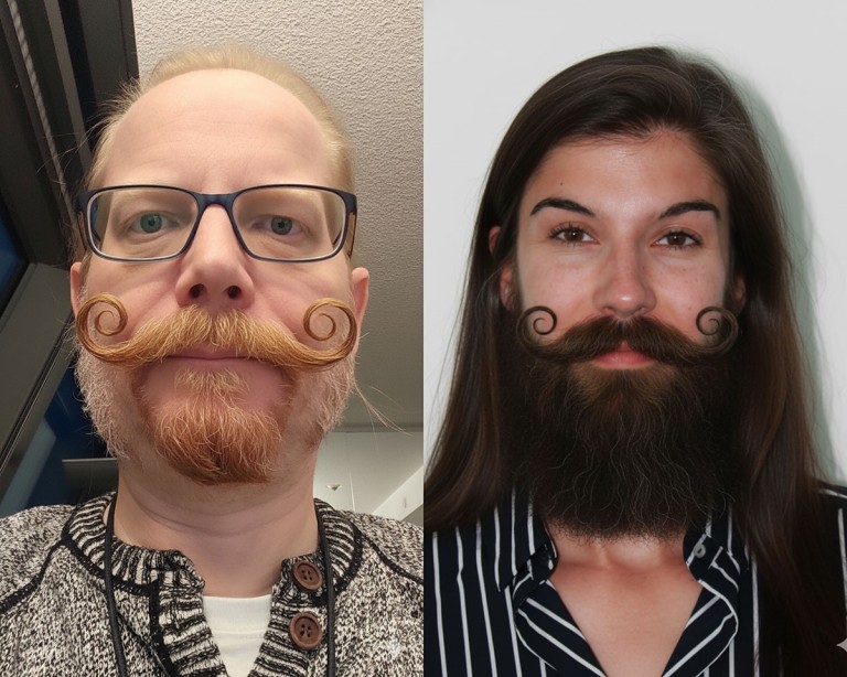 Zwei verschiedene Portraits von Personen mit unterschiedlicher Kleidung und Frisur