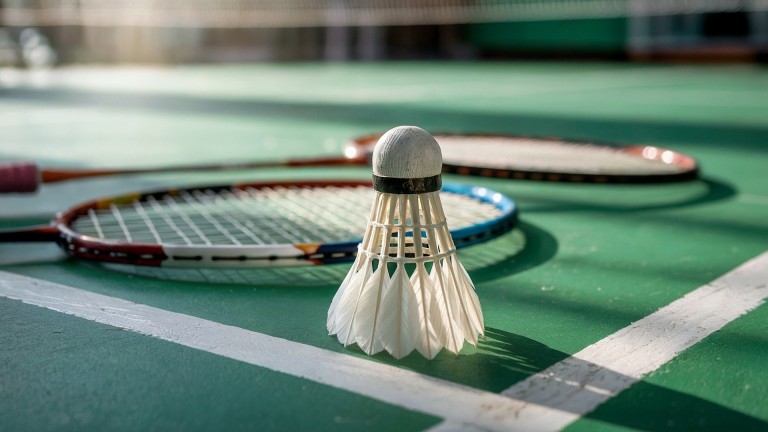 Federball und Badmintonschläger auf dem Spielfeld