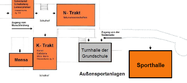 Lageplan der alten SGG Bingen – Turnhalle der Grundschule und N-Trakt Naturwissenschaften Lageplan der alten SGG in Bingen mit Turnhalle der Grundschule und N-Trakt Naturwissenschaften