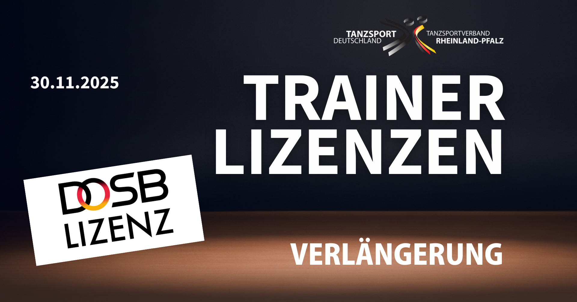 Trainerlizenzen Verlängerung beim Tanzsport Deutschland – Headergrafik mit Lizenzkarte und Logo