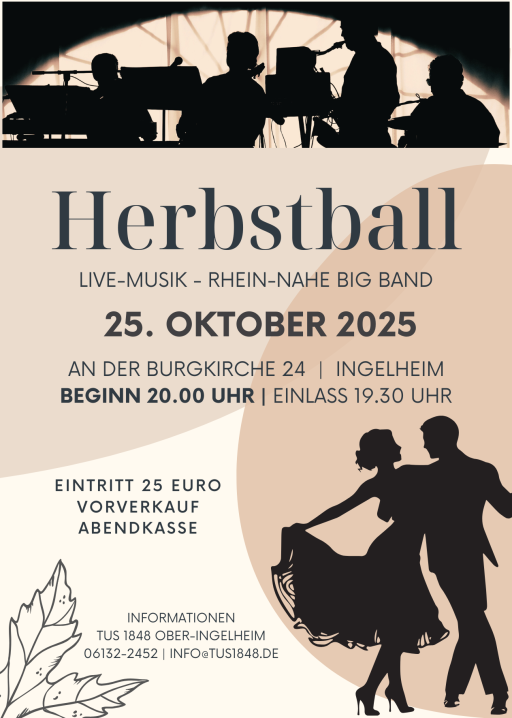 Herbstball 2025 Ingelheim – Live-Musik mit Rhein-Nahe Big Band am 25. Oktober Plakat zum Herbstball 2025 in Ingelheim mit Live-Musik der Rhein-Nahe Big Band am 25. Oktober 2025