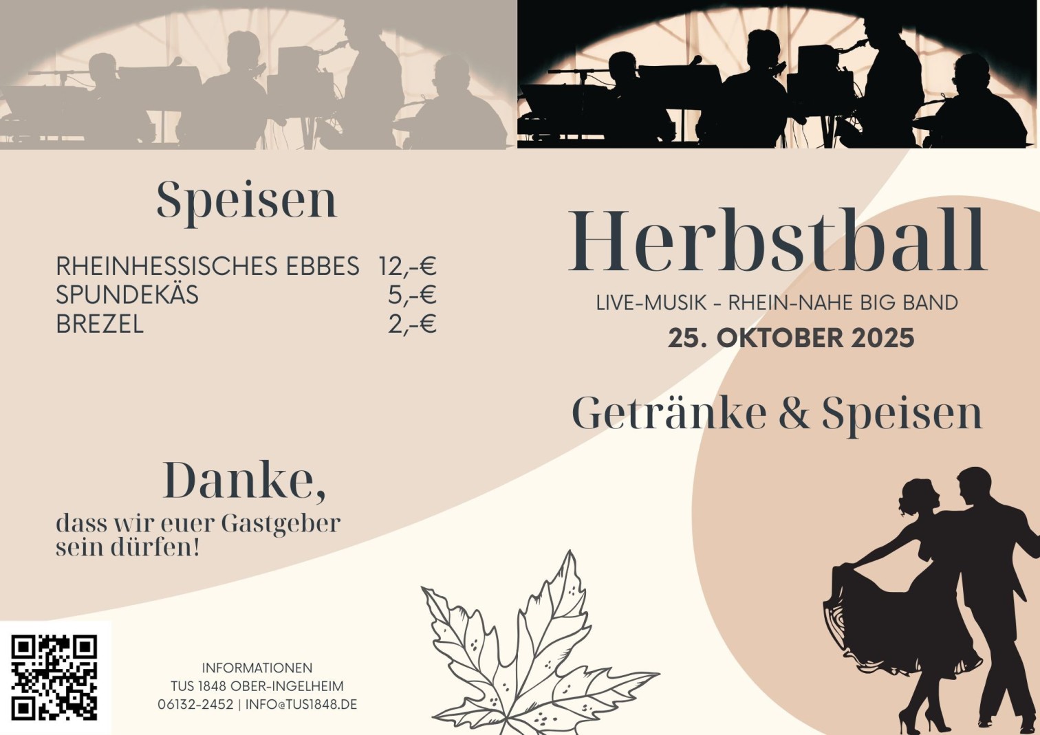 Herbstball 2023 des TuS 1848 Ober-Ingelheim mit Live-Musik und Speisekarte