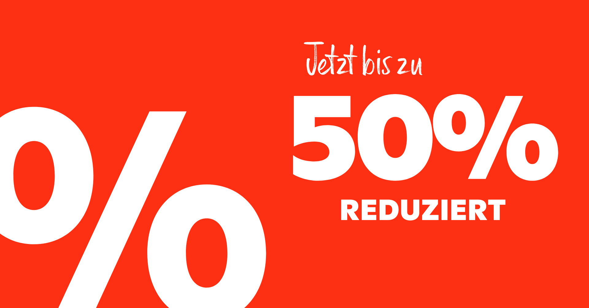 Rotes Werbebanner mit bis zu 50 Prozent Rabatt