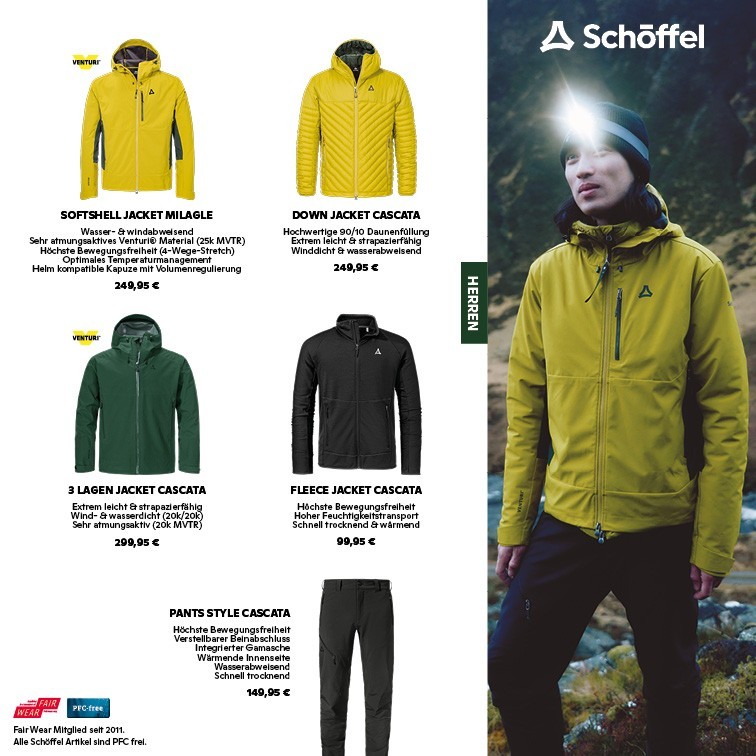 Schöffel Herrenjacken und Hosen – Kollektion 2024 im Flyer, Modelle Milagle, Cascata und Style