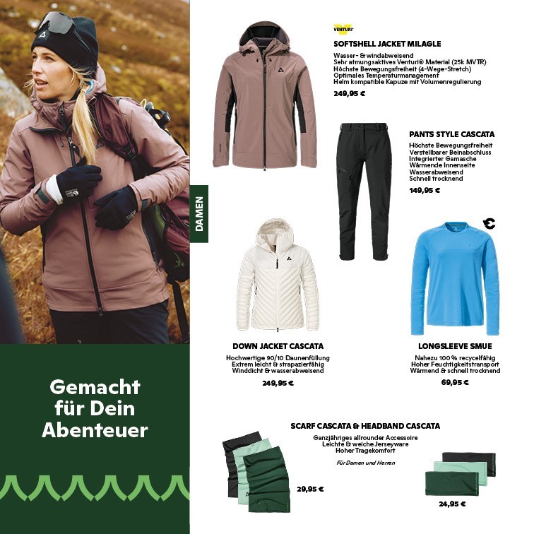 Outdoor-Bekleidung für Damen im hw25 Flyer: Softshell Jacket Milagle, Cascata Kollektion und mehr