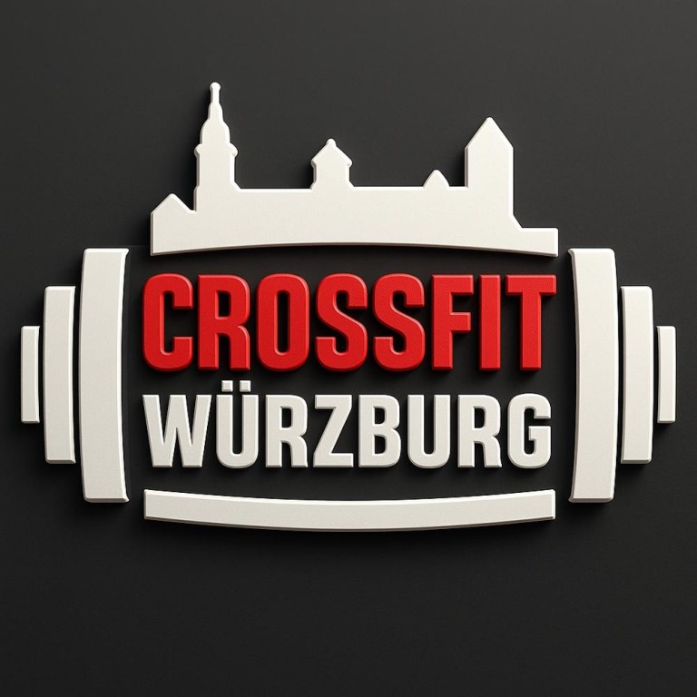 CrossFit Würzburg Logo – Fitnessstudio in Würzburg mit Hantel und Stadtsilhouette