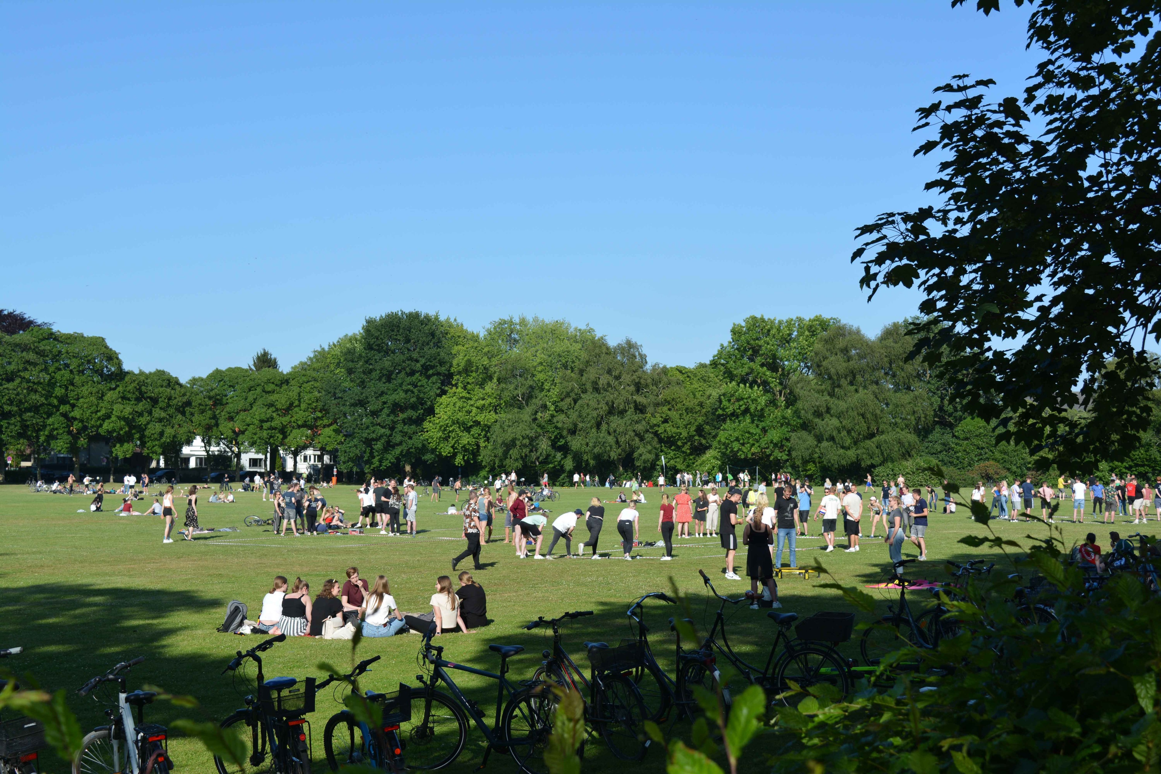 Treffpunkt Dobbenwiese: Ob Picknick, zum Sport oder gemütlich ein Buch lesen, die Dobbenwiese lockt im Sommer täglich hunderte Menschen an. Foto: Michelle La Rosa