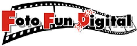Fun-D-Logo mit Filmstreifen Logo mit schwarzem Filmstreifen und rotem Buchstaben D