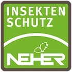 Logo von Neher Insektenschutz mit Schmetterling auf grünem Hintergrund