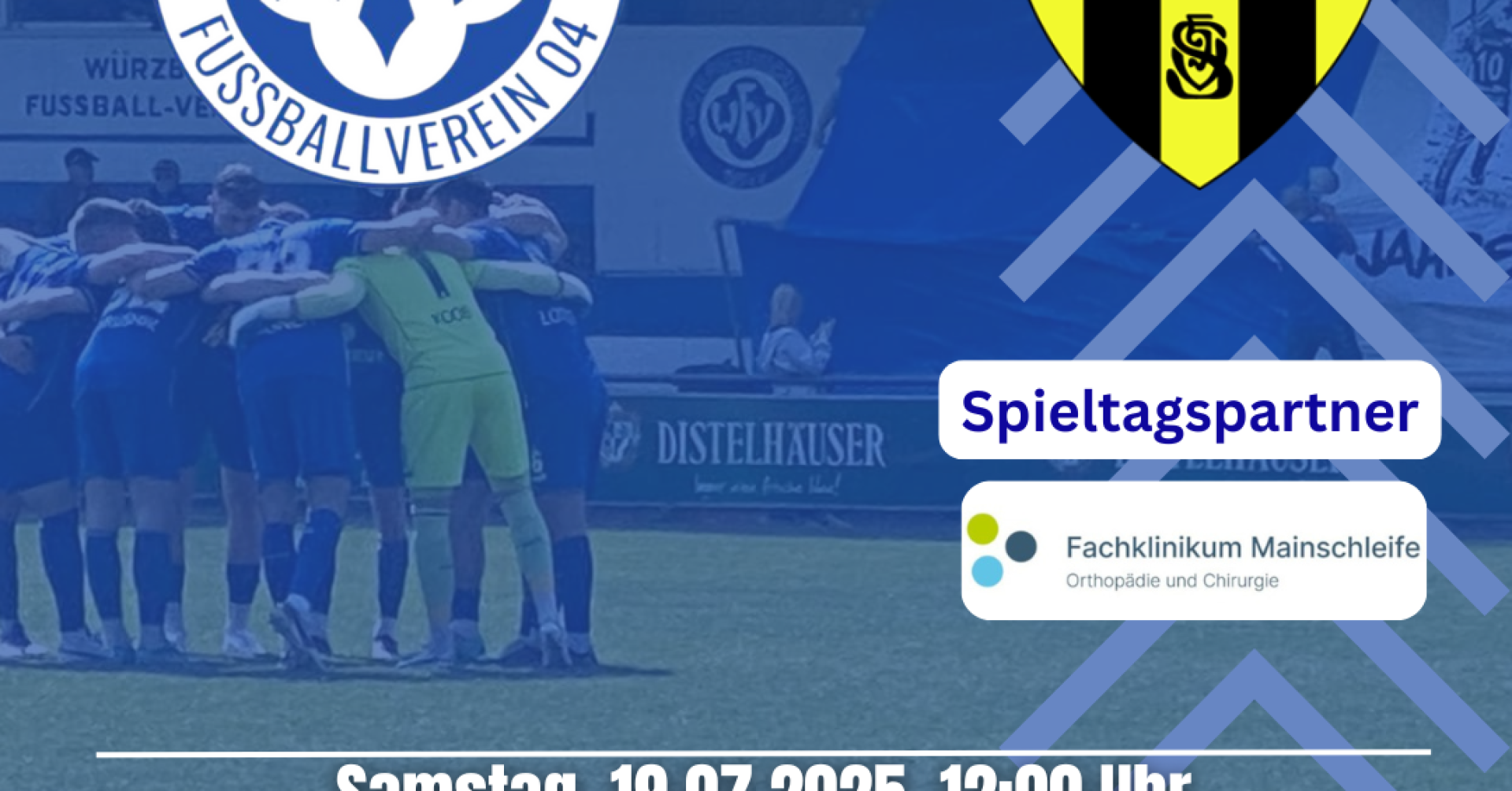 Spielankündigung Würzburger FV gegen SpVgg Bayern Hof am Samstag, 19. Juli 2025.