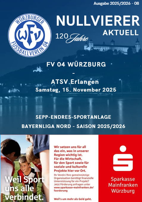 Ankündigung FV 04 Würzburg gegen ATSV Erlangen am 15. November 2025 in der Sepp-Endres-Sportanlage, Bayernliga Nord Saison 2025/2026